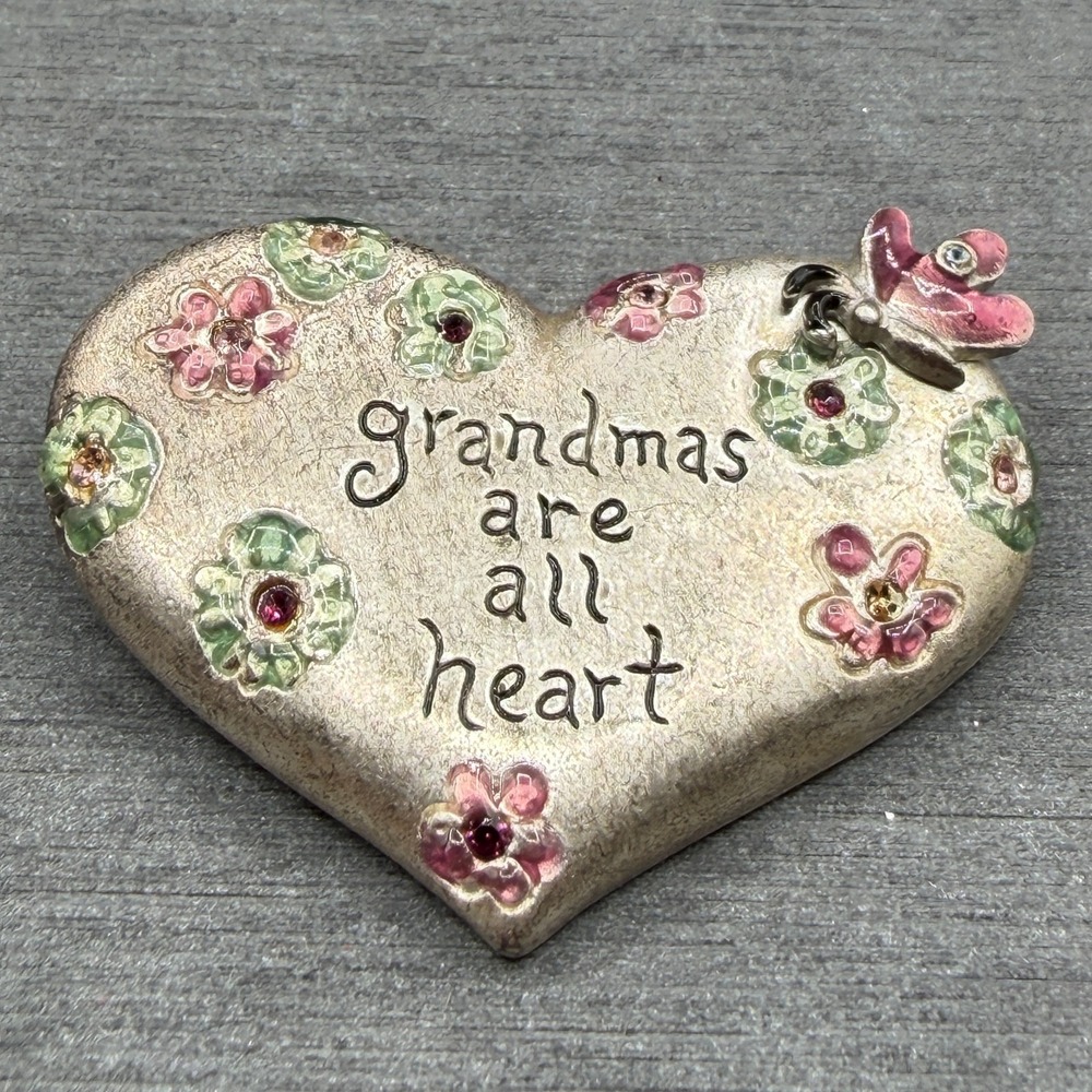 GAIMO Grandmas Are All Heart Floral Rhinestone Butterfly Heart Brooch Pin Gift